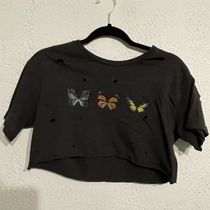 Distressed butterfly crop top